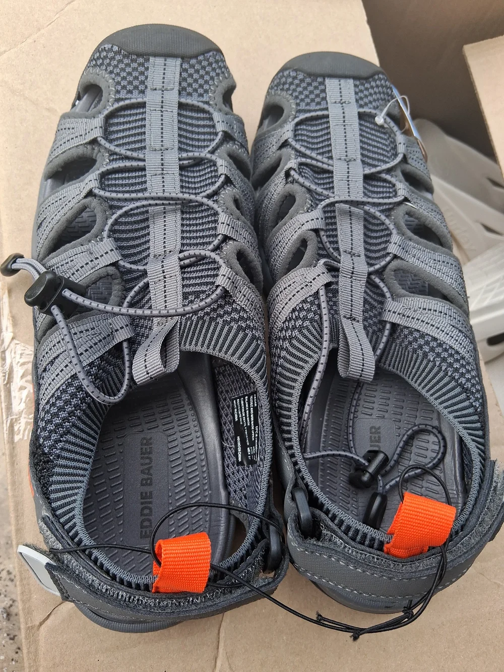 Eddie Bauer Men's Dark Gray Sandals with Orange Logo